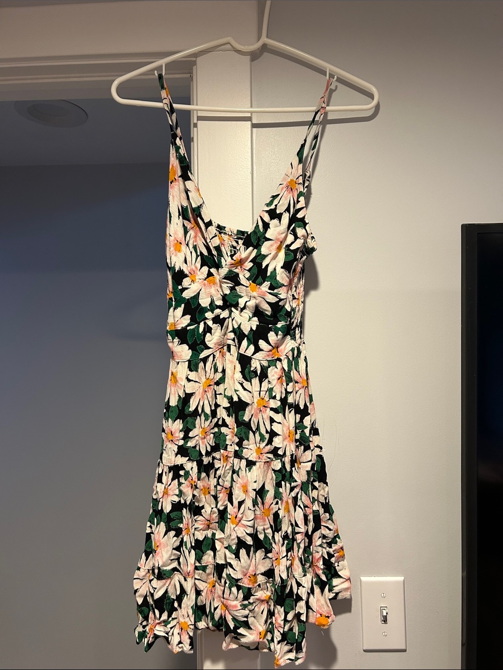 Floral Spaghetti-Strap Sundress in Black and White